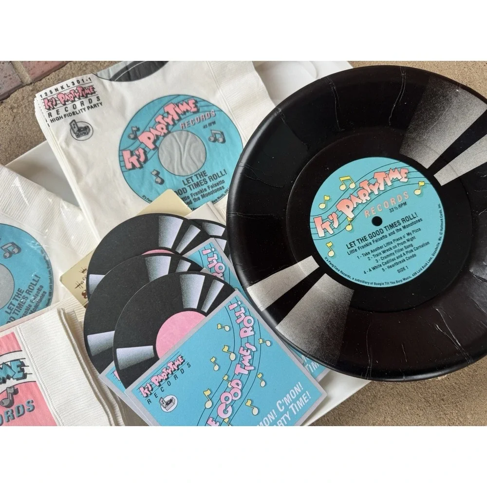 Vintage Hallmark It's Party Time Records Retro Napkins Plates